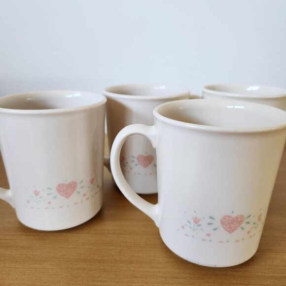 4 Corelle Forever Yours Tall Mugs Hearts and Flowers - Picture 2 of 3